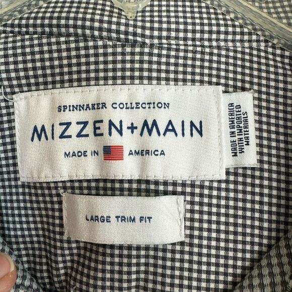 Mizzen + Main Men's Spinnaker Trim Fit Button Shirt Black Gingham Check • XL - Picture 2 of 8
